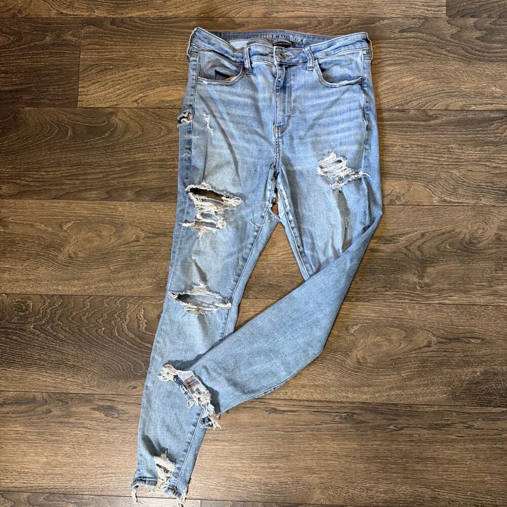 2000's Y2K American Eagle Sz 12 Thrashed Jeans Distressed Grunge Skater Stretch
